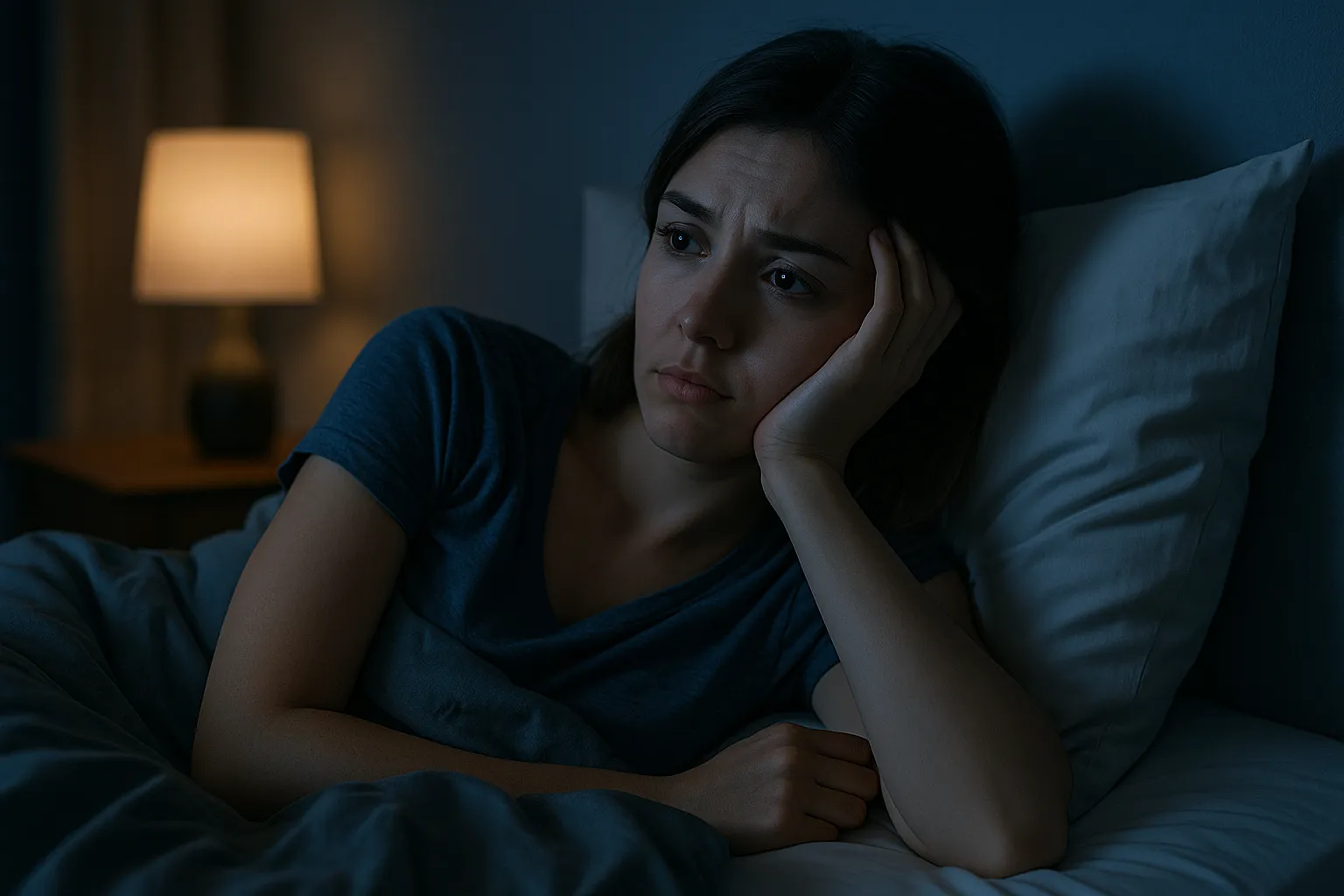 眠れず悩む女性のイメージ